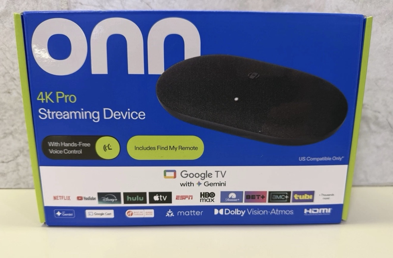 onn 4K Pro Android TV Box, Google TV - 4K UHD, 32GB Storage, 3GB RAM, Dolby Vision & Atmos, Find My Remote w/ Backlight, Ethernet - Plug and Play, ready to go – 1 month live tv service included and IMPlayer app & code also included.